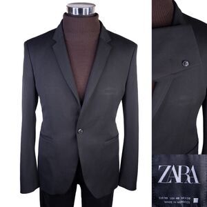 Zara Bazer Mens Sz 40 Solid Black One Button Sport Coat Jacket Blazer Poly Blend